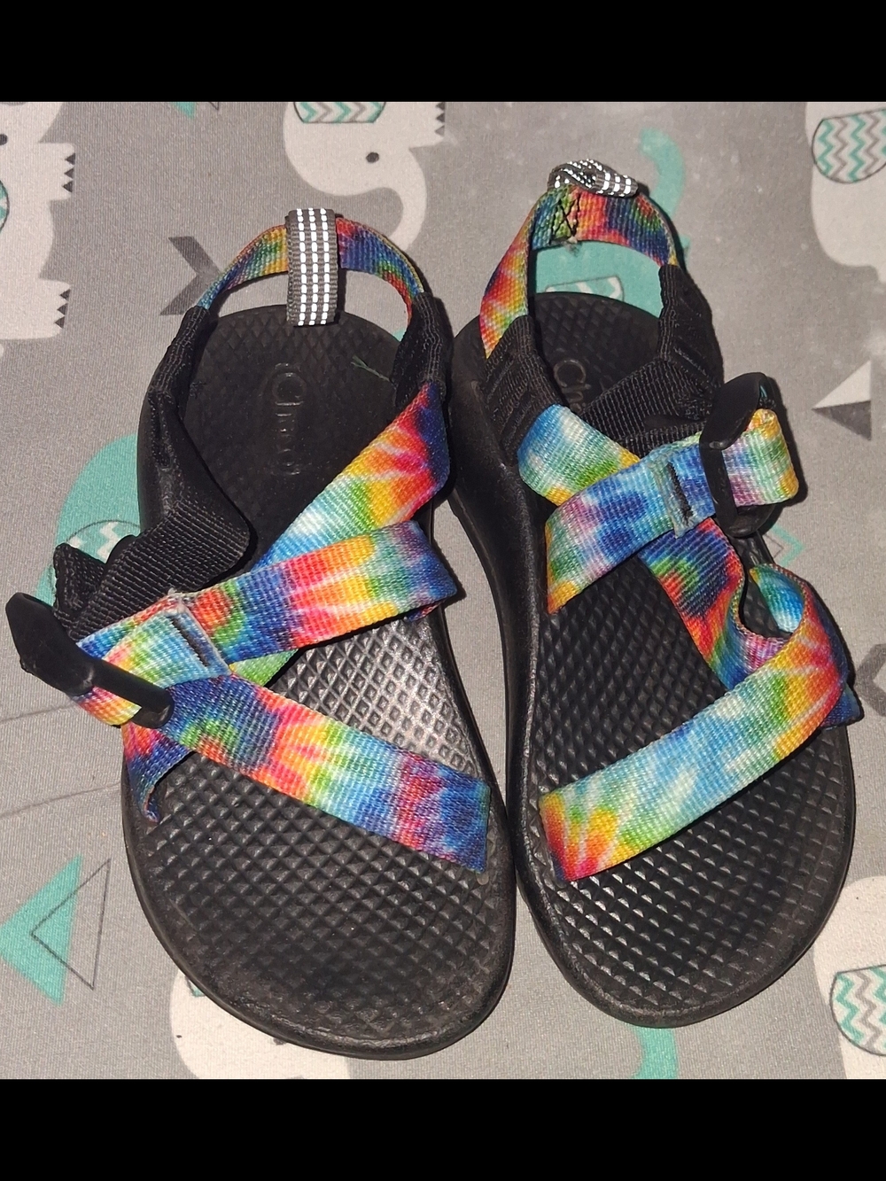 Chaco Kids Rainbow Tie-Dye Strap Sandals with Black Footbed